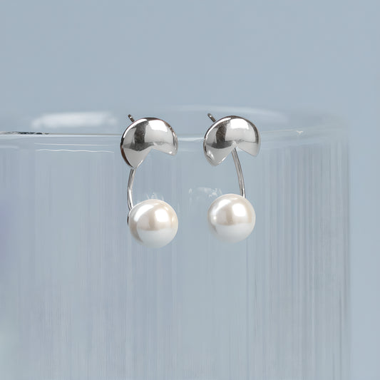 Detachable Pearl Bead Hoop Earrings Geometric S925 Sterling Silver