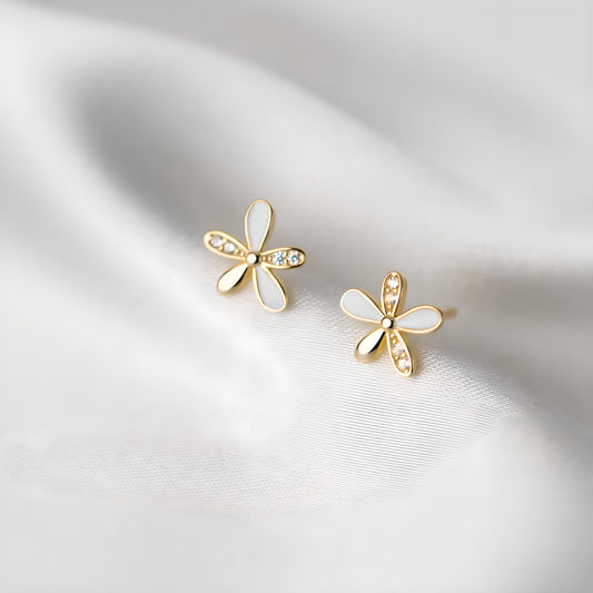 S925 Silver Five-Petal Flower Stud Earrings with Zircon