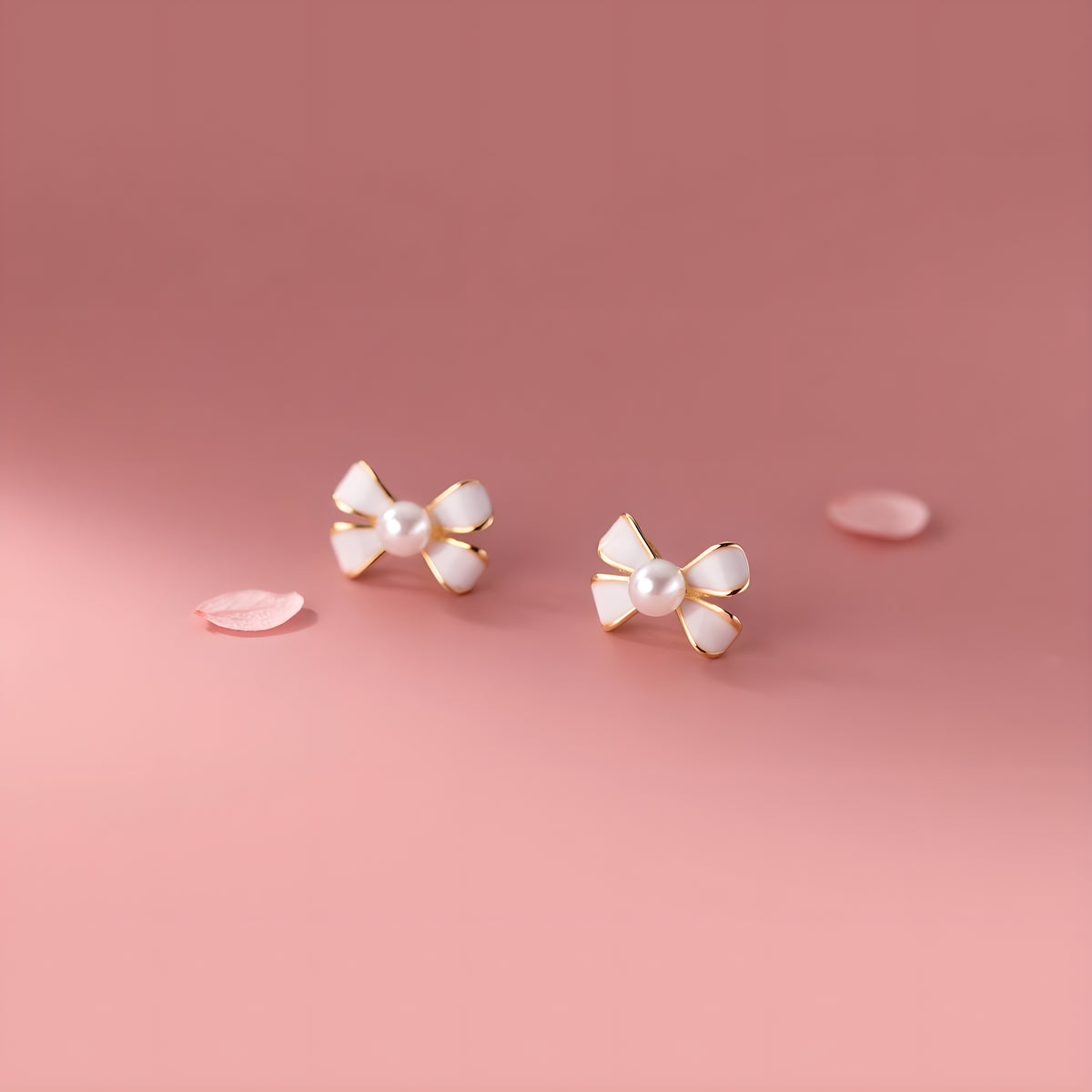 S925 Sterling Silver Bow Stud Earrings with Synthetic Pearls