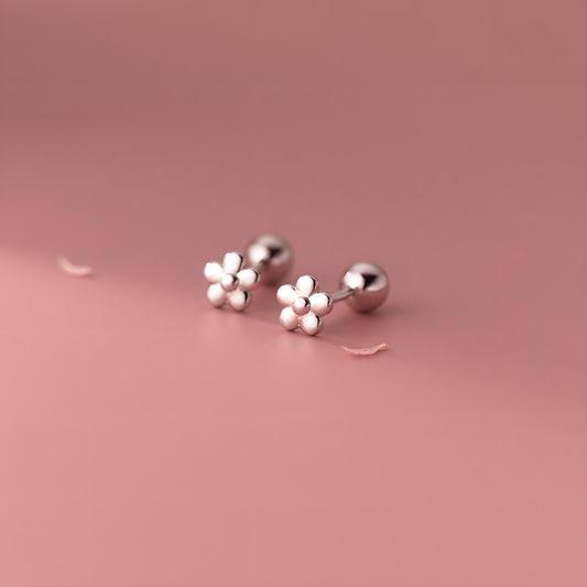 S925 Sterling Silver Floral Screw Back Stud Earrings