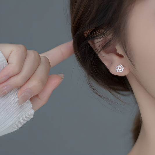 S925 Sterling Silver Hollow Filigree Geometric Stud Earrings Heart Star Triangle