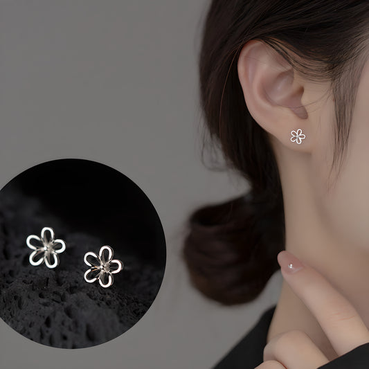 S925 Sterling Silver Hollow Five-Petal Flower Stud Earrings