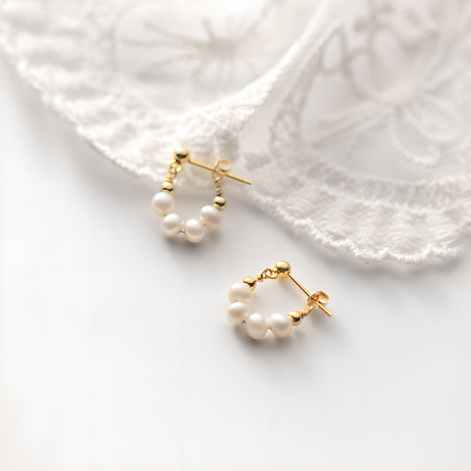 S925 Sterling Silver Pearl U-Shape Huggie Earrings Vintage Luxury Minimalist