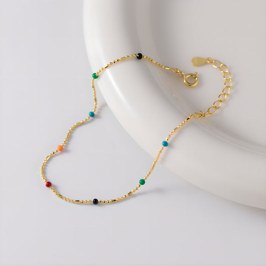 S925 Sterling Silver Rainbow Bead Bracelet - Ethnic Boho Style