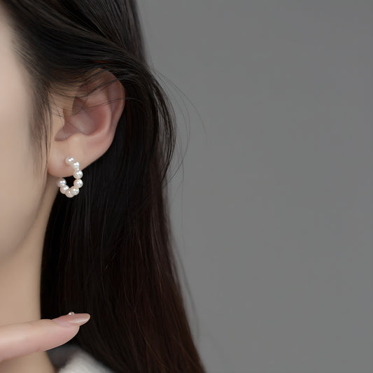 S925 Sterling Silver Synthetic Pearl C-Shape Stud Earrings