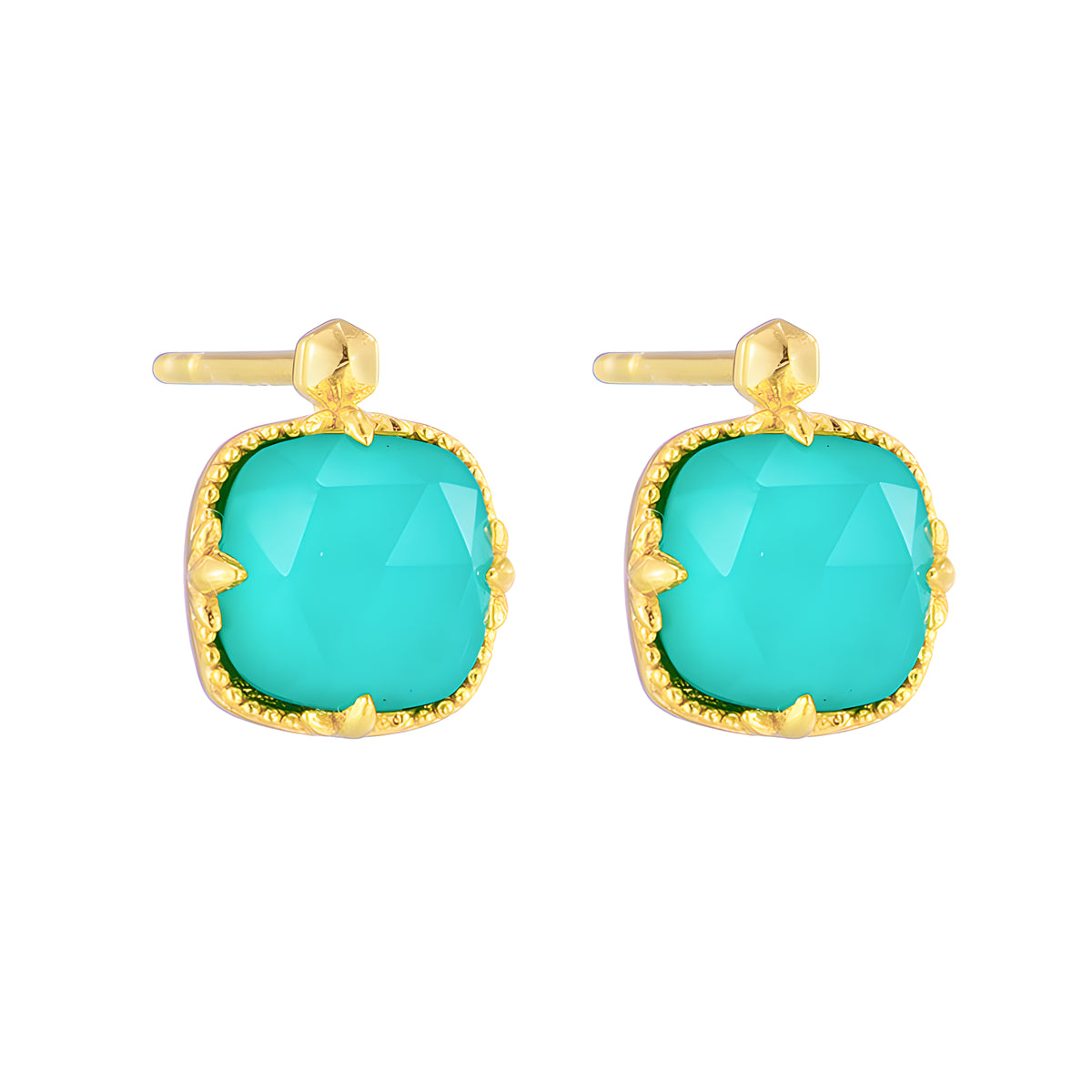 Square Turquoise White Crystal Fresh Style Earrings 14K Gold Plated S925 Silver