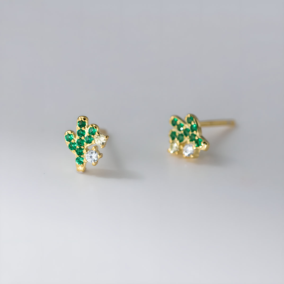 Sparkling Zircon Cactus Stud Earrings in Sterling Silver