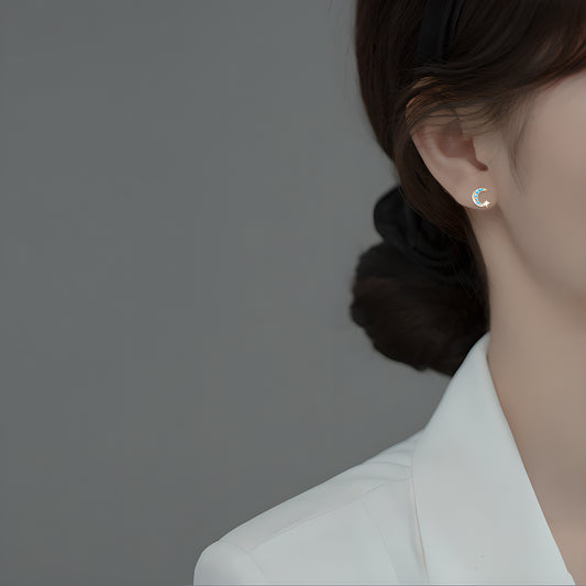 Sterling Silver Blue Zirconia Moon & Star Stud Earrings