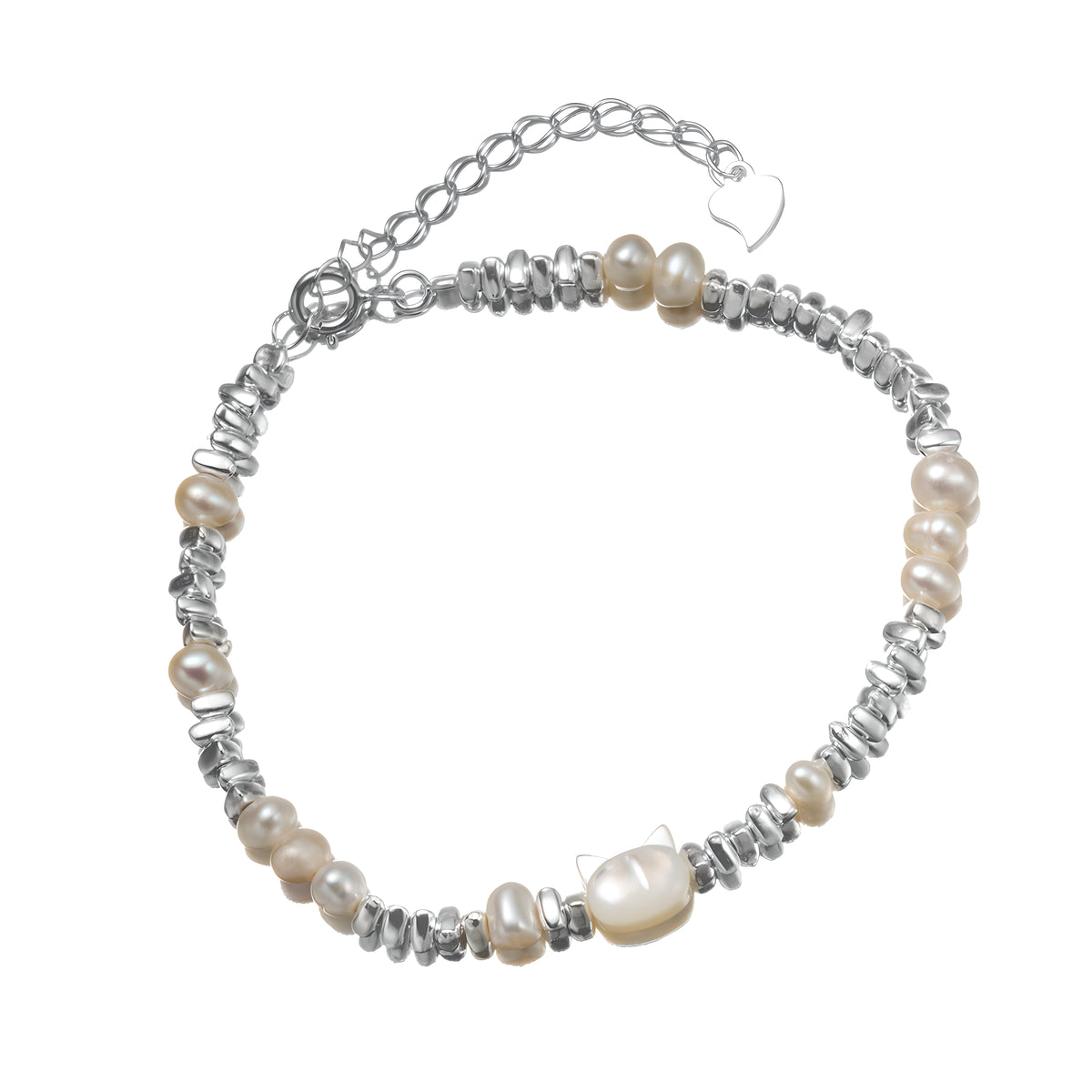 Sterling Silver Kitten Pearl Broken Silver Bracelet - Minimalist INS Style