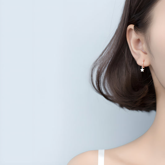 Sterling Silver Mini Star Dangle Hoop Earrings
