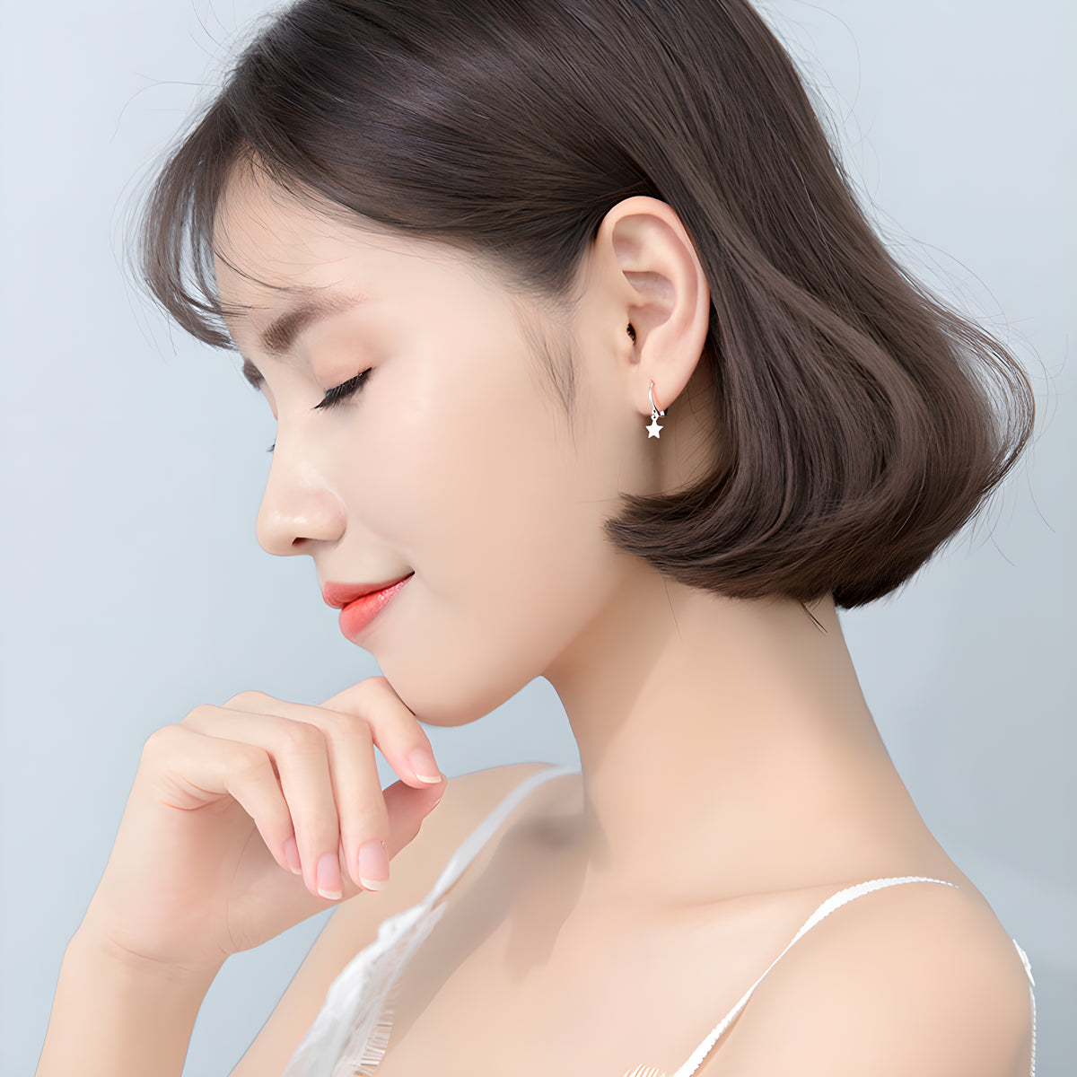 Sterling Silver Mini Star Dangle Hoop Earrings