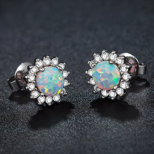 Sunflower Opal Stud Earrings Elegant Geometric Fashion Jewelry