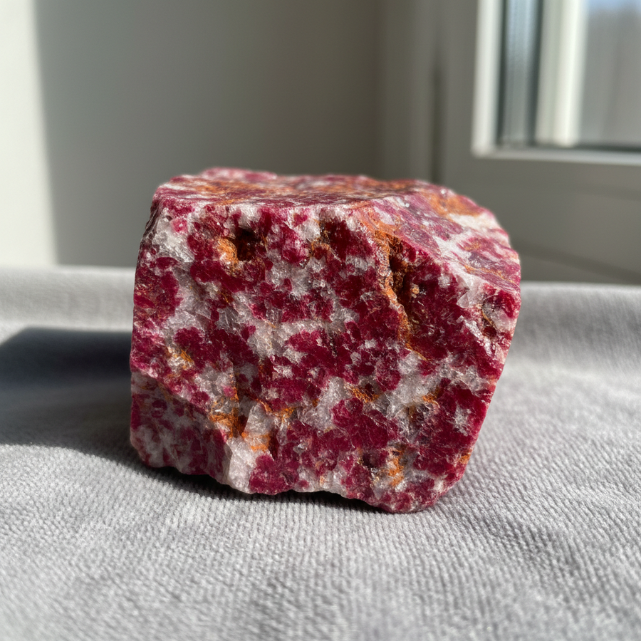 Tugtupite crystal close-up