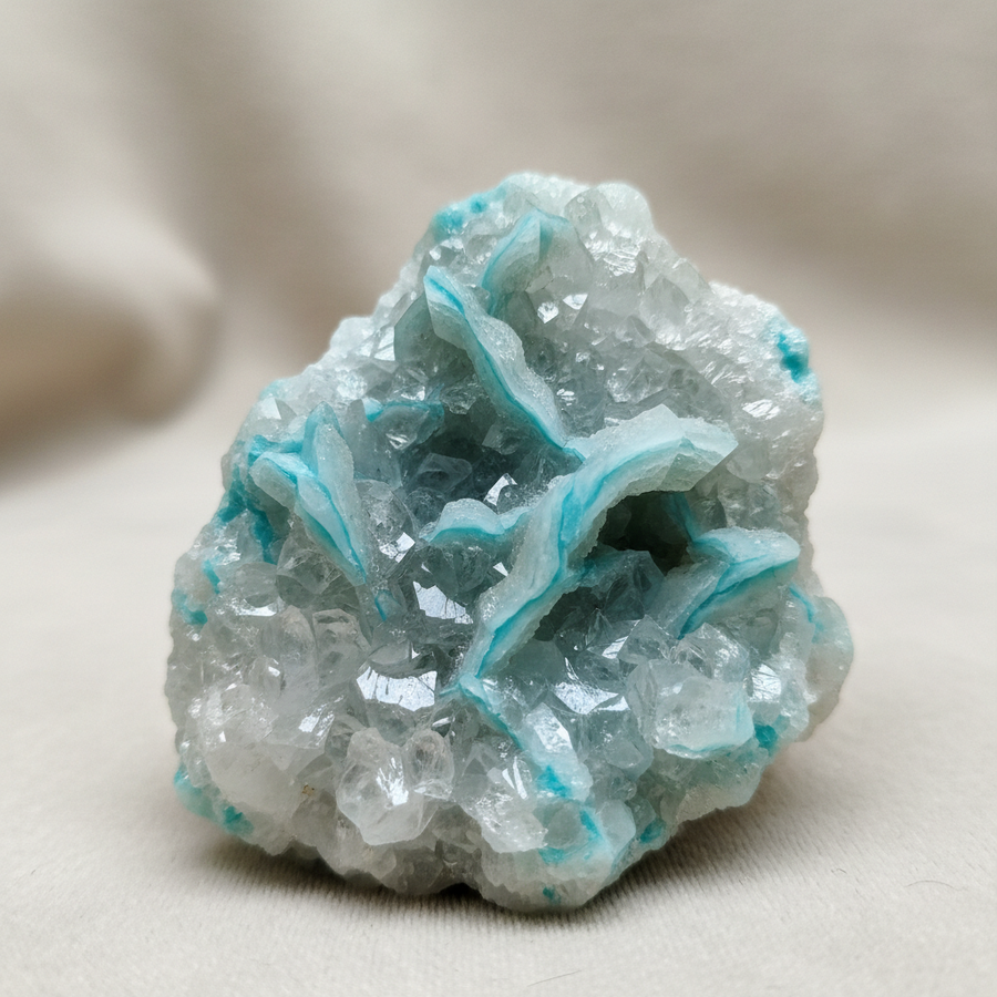 Turquoise On Quartz crystal close-up