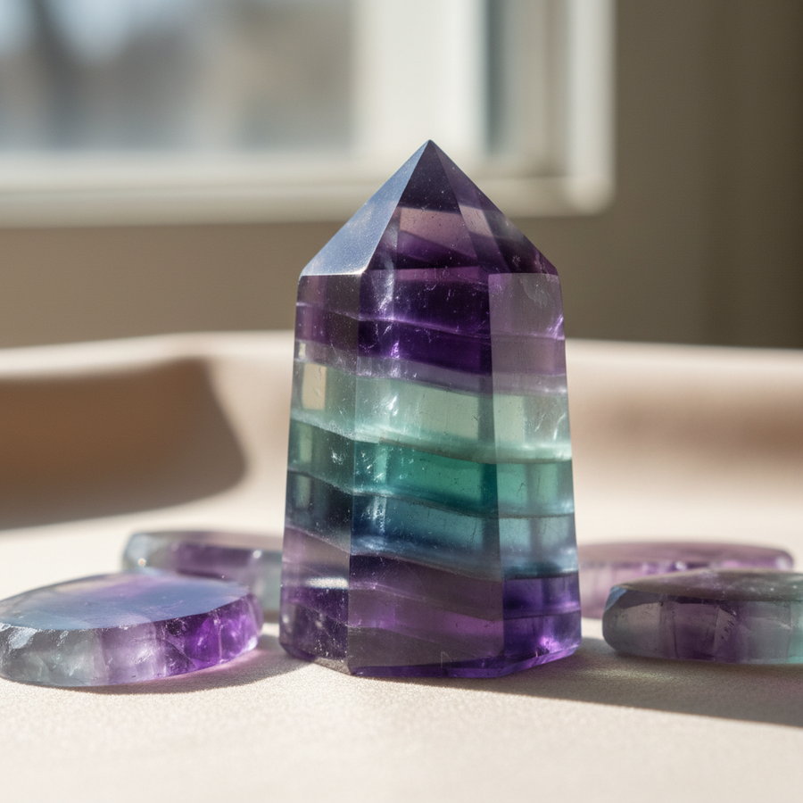 Rainbow Fluorite crystal close-up