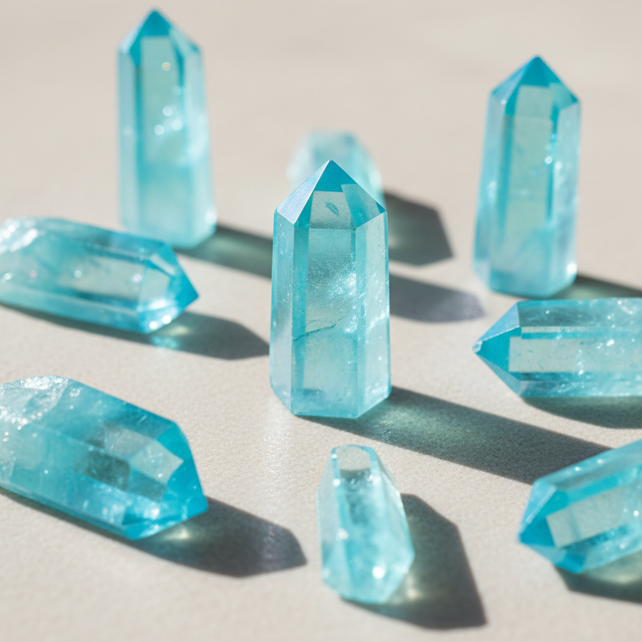 Aqua Aura Quartz crystal close-up