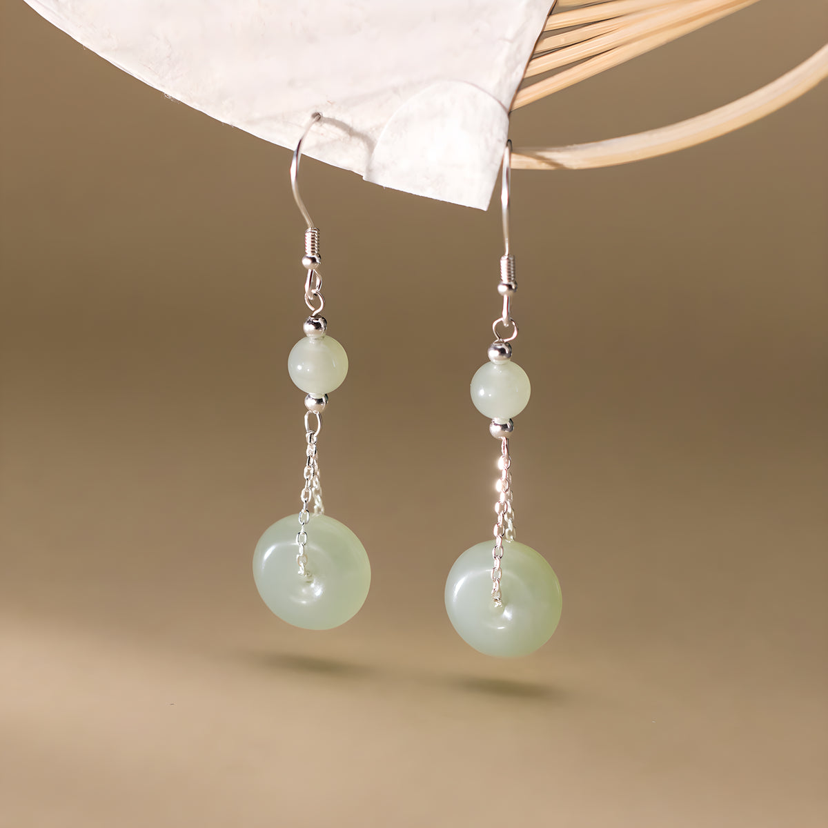 Vintage Hetian Jade Drop Earrings in S925 Sterling Silver