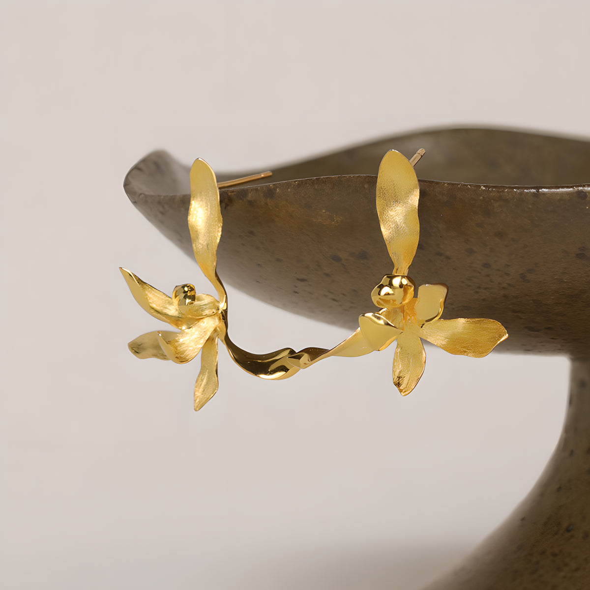 Vintage Orchid Floral Sterling Silver Earrings