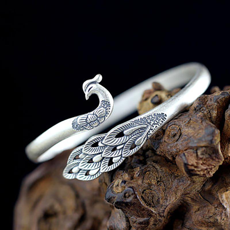 Proud As A Peacock Silver Bangle