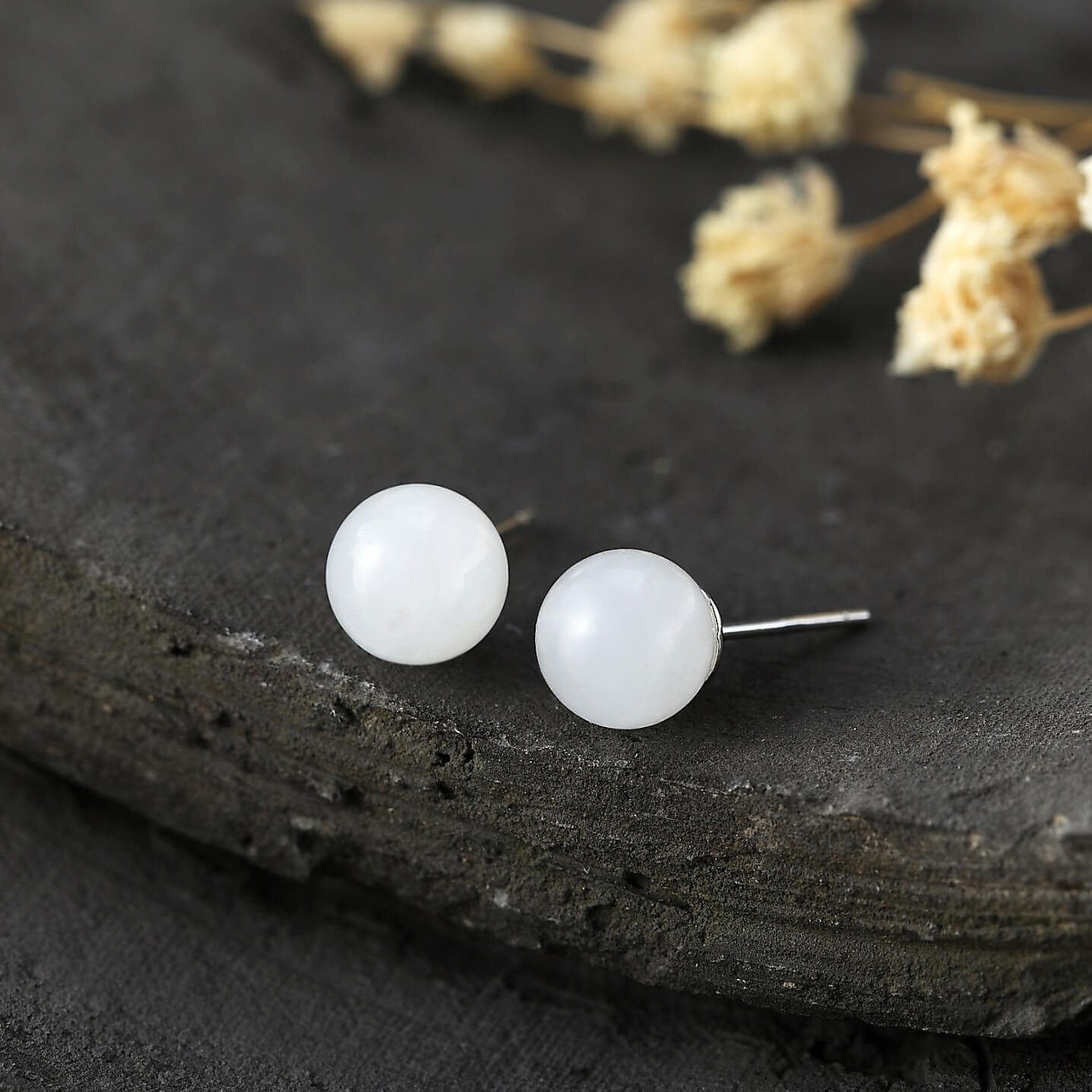 Natural White Jade Stud Earrings