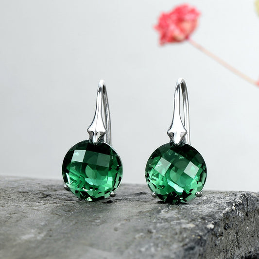 S925 Green Geometry Crystal Drop Earrings
