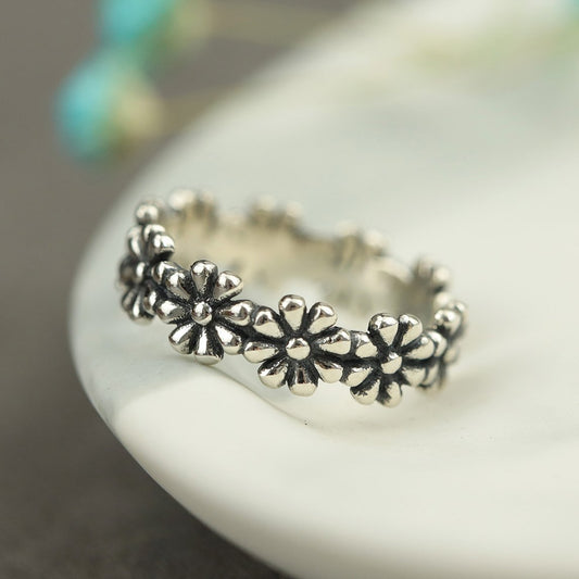 Vintage Daisy Silver Open Ring