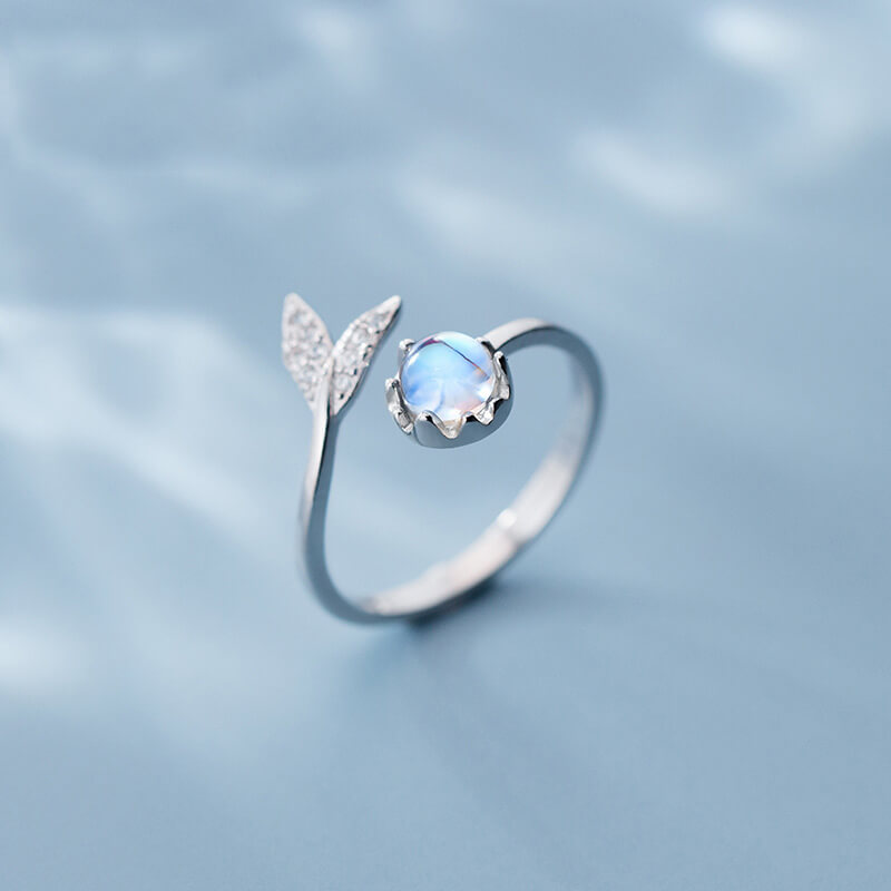 Mermaid Colored Glaze Silver Open Ring