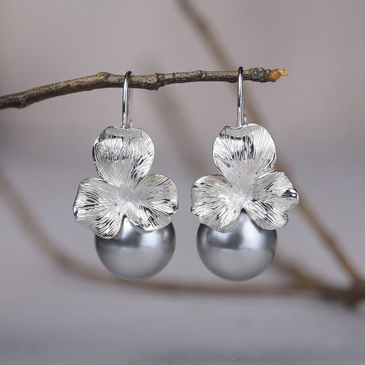 Retro Flower Pearl Drop Earrings