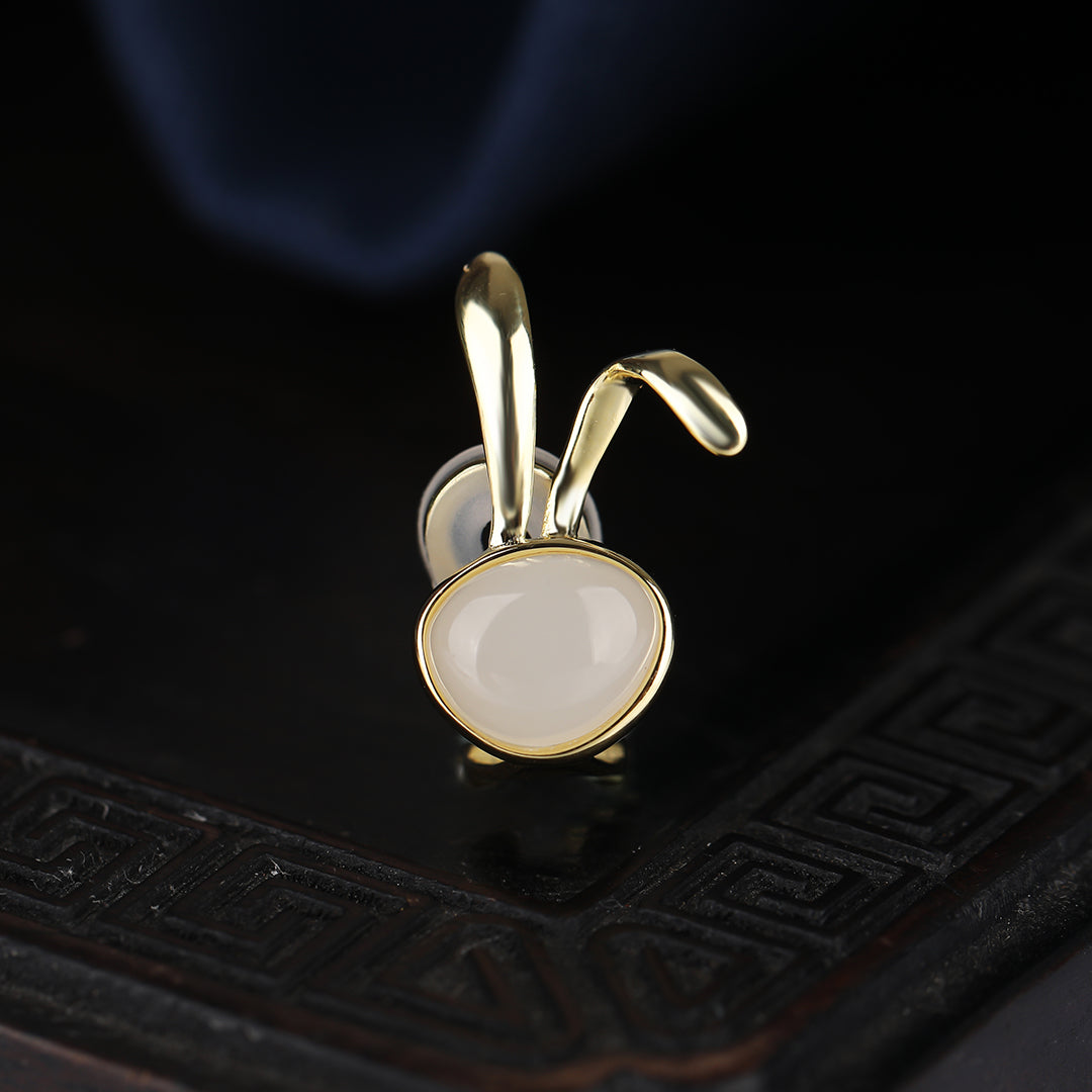 Miss Rabbit White Jade Clip on Earrings