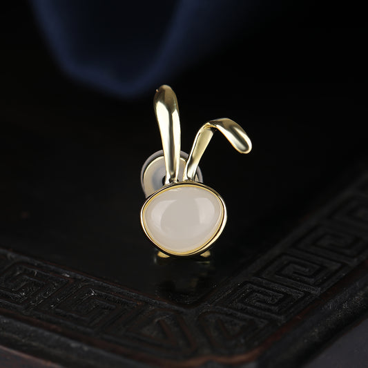 Miss Rabbit White Jade Clip on Earrings