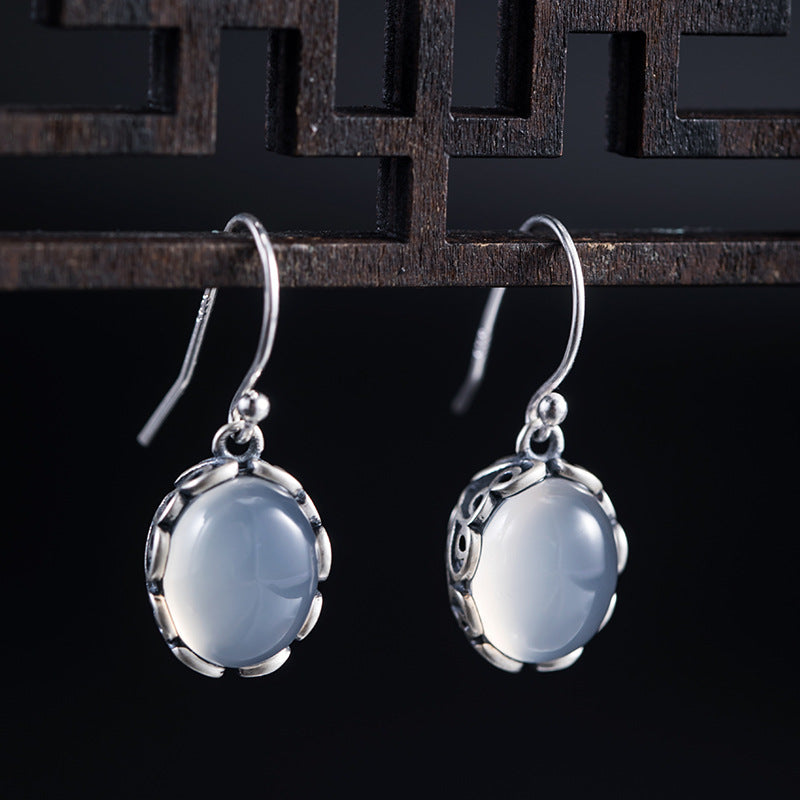 Vintage White Chalcedony Drop Earrings