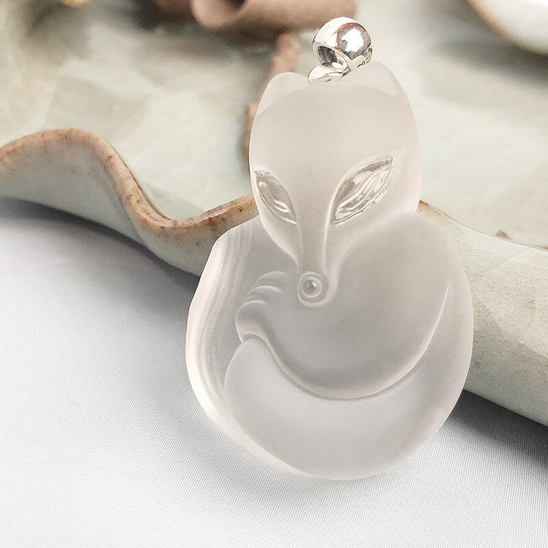 Natural White Crystal Fox Pendant