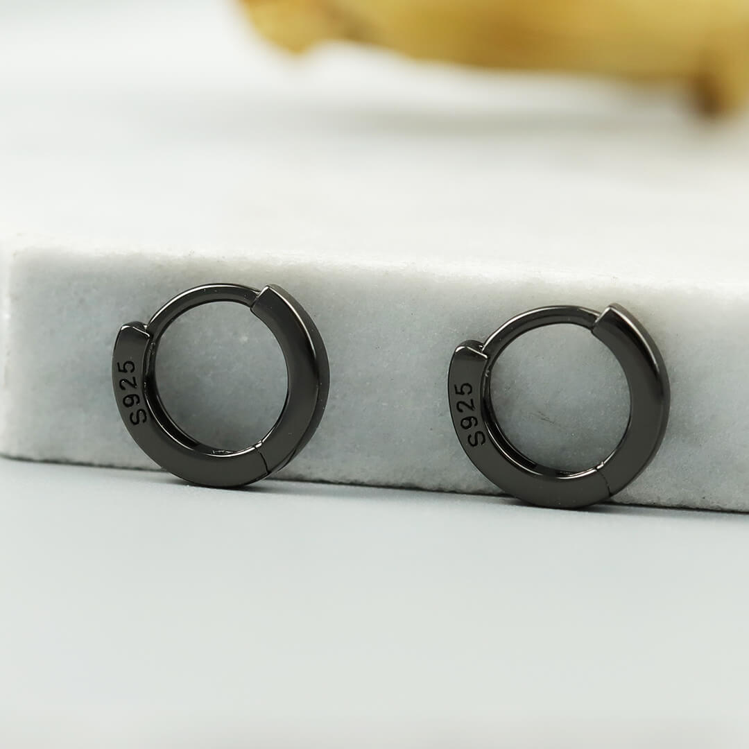 Black Gold Hoop Leverback Earrings