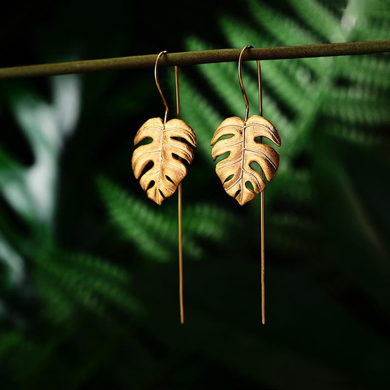 Vintage Leaf Silver Drop Earrings