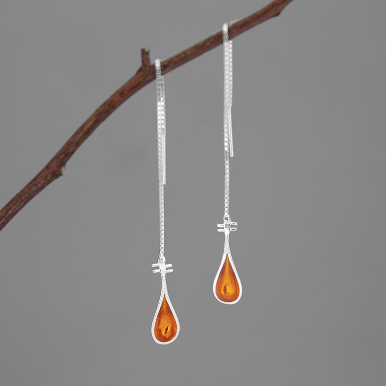 Vintage Enamel Lute Line Earrings
