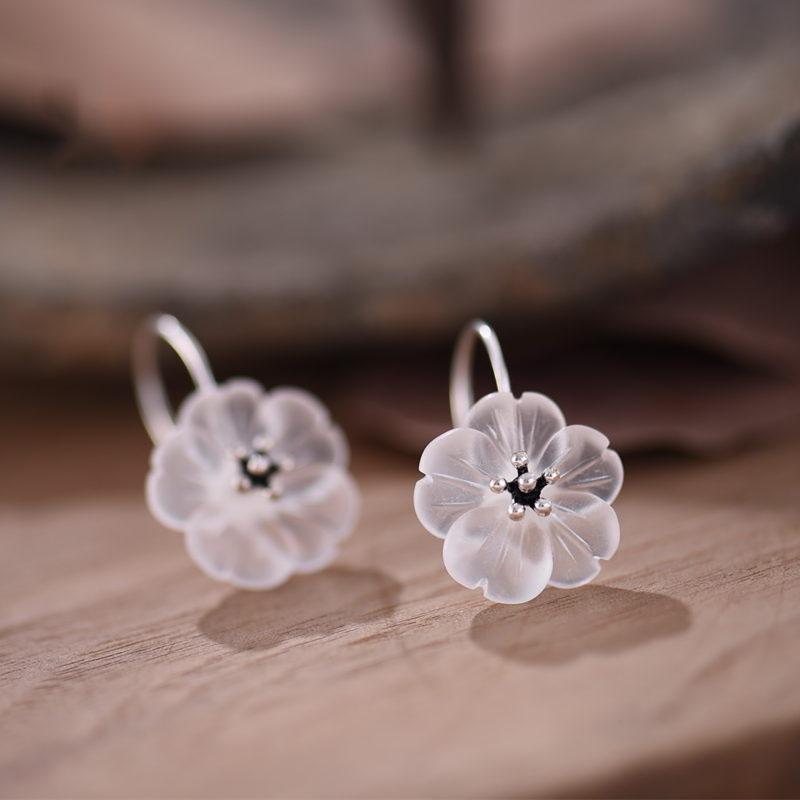 LUXYIN Flower in the Rain Drop Earring, Natural Crystal S925 Silver