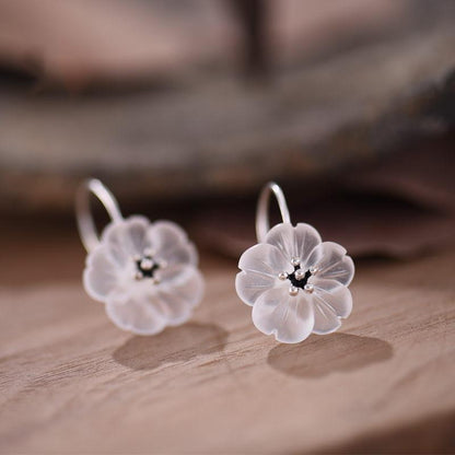 LUXYIN Flower in the Rain Drop Earring, Natural Crystal S925 Silver