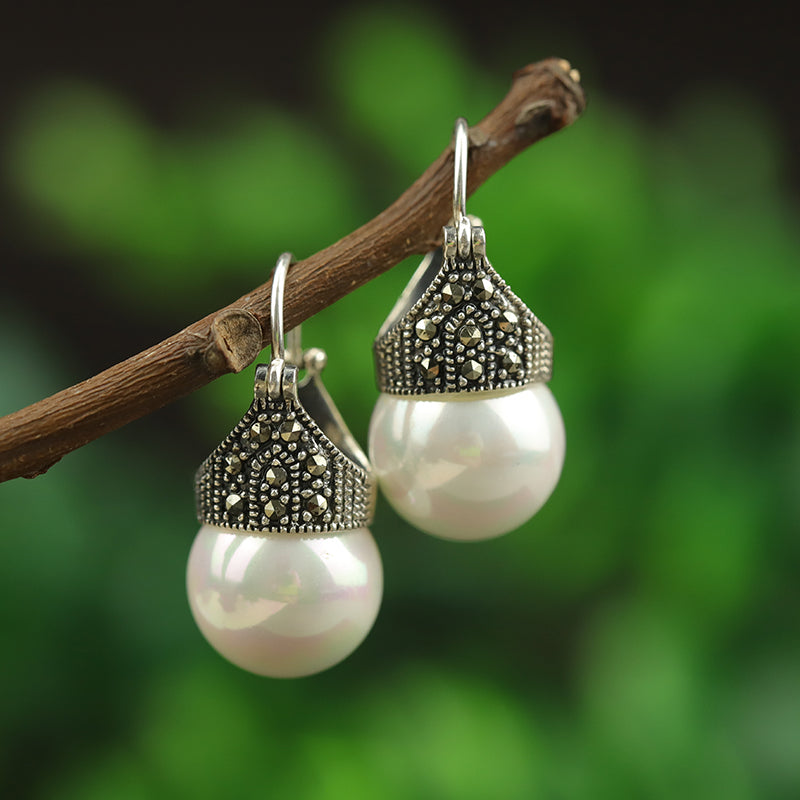 Vintage Mother of Pearl Drop Earrings, 925 Silver Earrings Online - LUXYIN