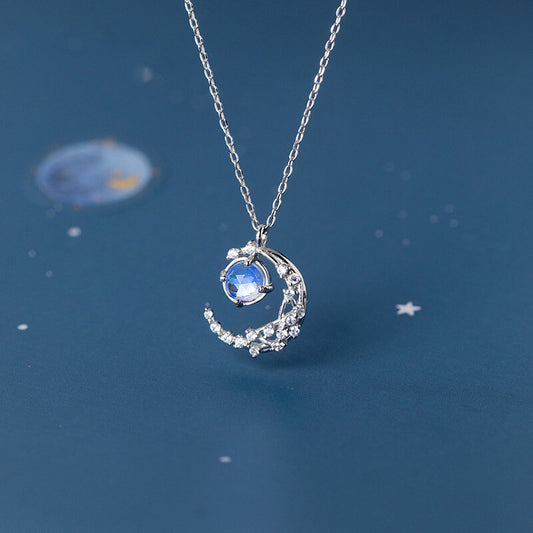 Moon Glaze Diamond Silver Necklace, Crystal Pendant - LUXYIN