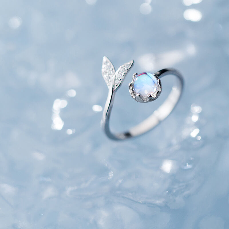 Mermaid Colored Glaze Silver Open Ring