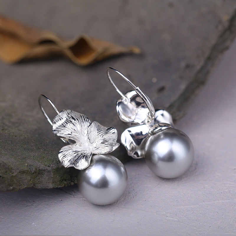 Retro Flower Pearl Drop Earrings