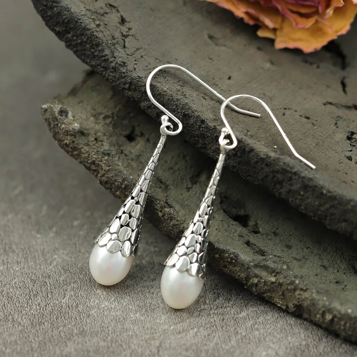 Vintage Pearl Long Drop Earrings