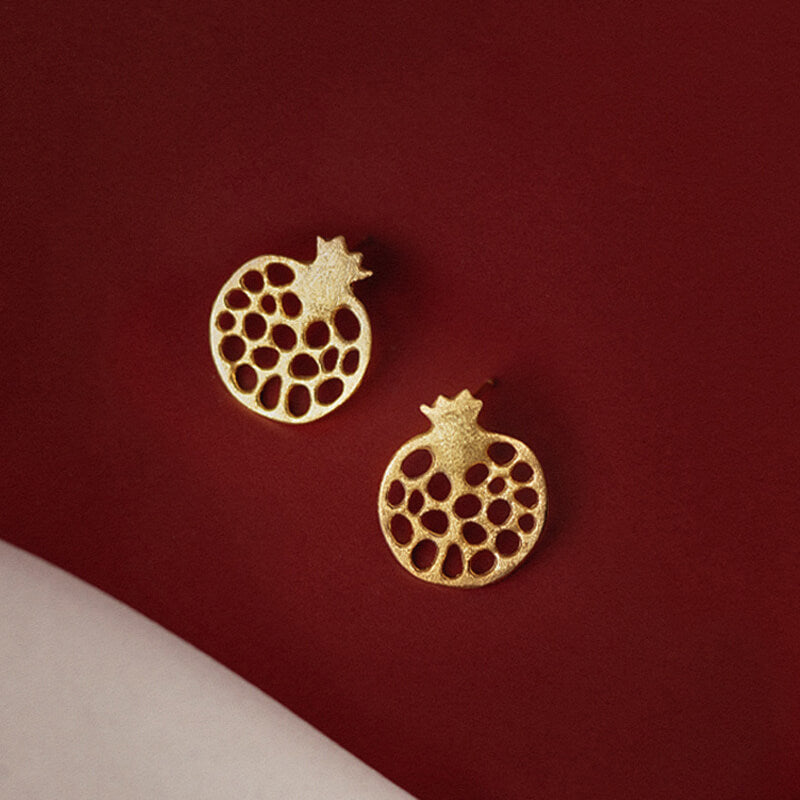 Hollowed Pomegranate Gold Stud Earrings