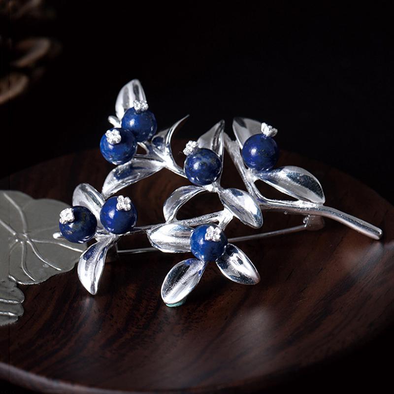 Vintage Blueberry Silver Brooch