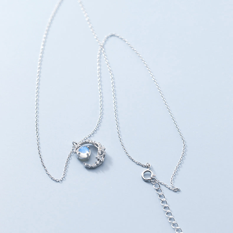 Moon Glaze Diamond Silver Necklace, Crystal Pendant - LUXYIN
