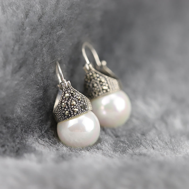 Vintage Mother of Pearl Drop Earrings, 925 Silver Earrings Online - LUXYIN