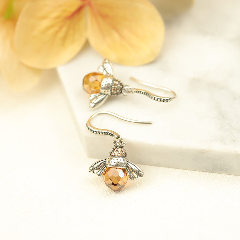 LUXYIN Lovely Bee Kiss Drop Earrings, Zircon Dangle Earrings