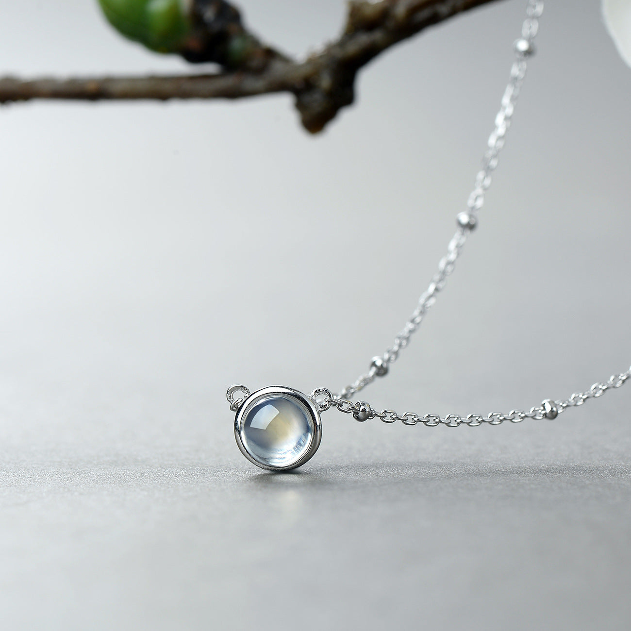 Natural Moonstone Silver Necklace, Healing Stone Pendant - LUXYIN