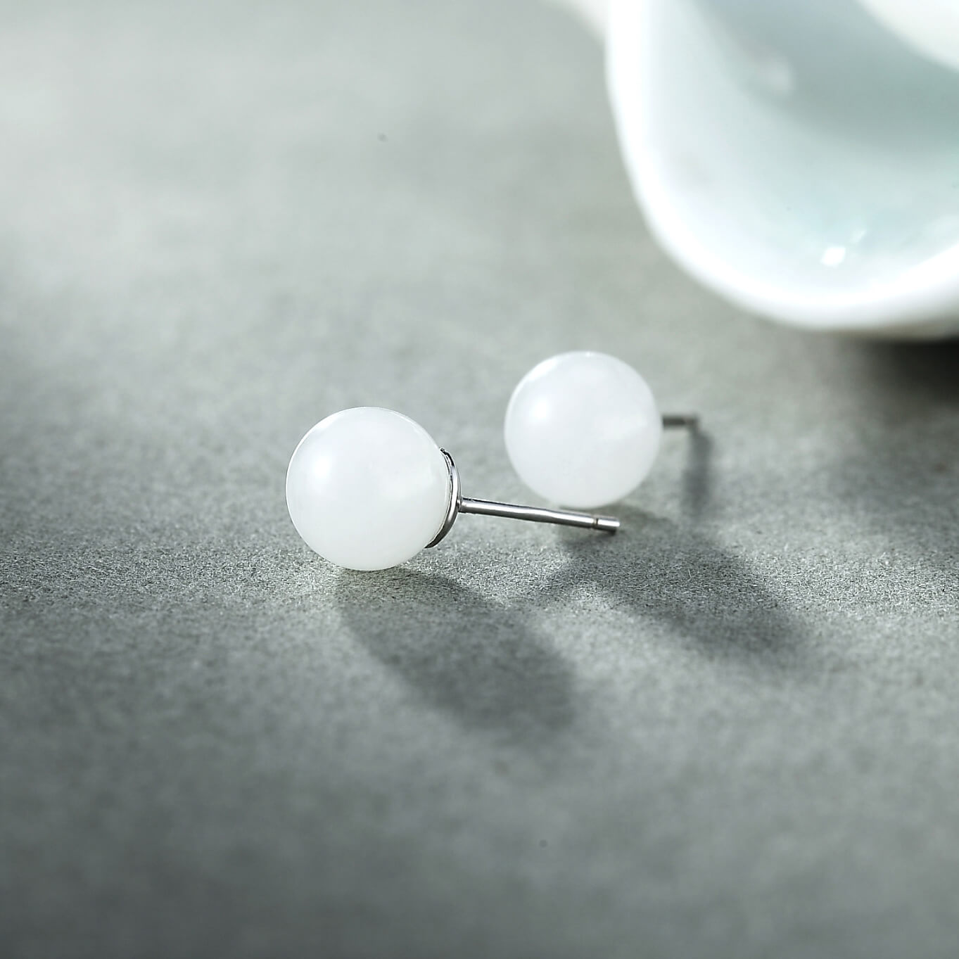 Natural White Jade Stud Earrings