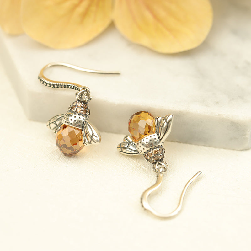 LUXYIN Lovely Bee Kiss Drop Earrings, Zircon Dangle Earrings